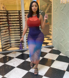Round Neck Sexy Pack Hip Mesh Print Sleeveless Dress