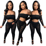 Fashion suspenders top mesh pants suit new two-piece set