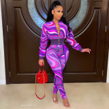 Temperament Slim Fit Print Suit Two Piece