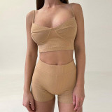 Sling Breast Cup High Waist Shorts Sports Two-Piece Set