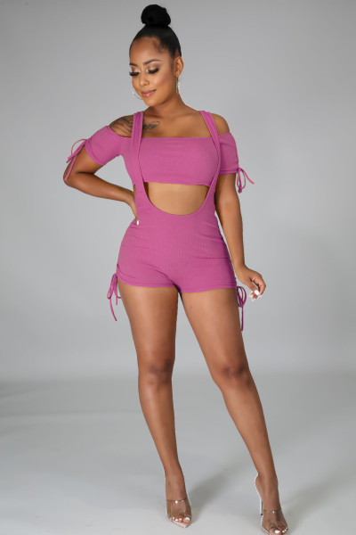 Solid color pit stripe sexy off-the-shoulder-smock-sling pants two-piece set