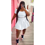 women's solid color pleated skirt plus size two piece set