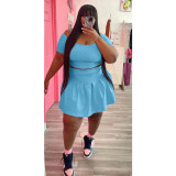 women's solid color pleated skirt plus size two piece set