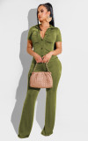 Solid Color Korean Velvet Slim Fit Wide Leg Pants Casual Two Piece Set