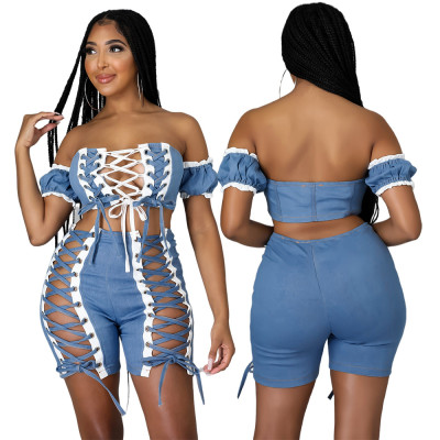 Fashion sexy hollow straps one-shoulder thin tight suit summer style