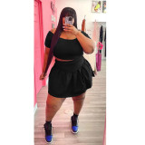 women's solid color pleated skirt plus size two piece set