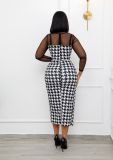 mesh panel print dress