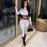 Fashion Leisure Sports Fitness Perspective Zipper Tight Suit Two Piece