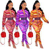 Temperament Slim Fit Print Suit Two Piece