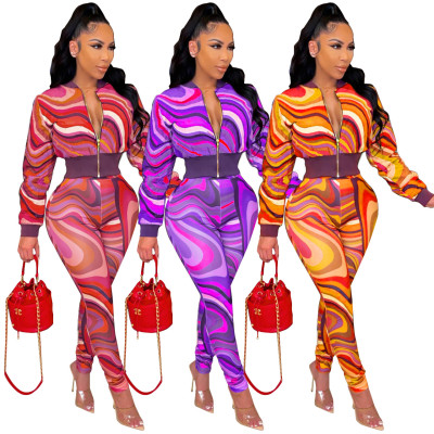 Temperament Slim Fit Print Suit Two Piece
