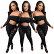 Fashion suspenders top mesh pants suit new two-piece set