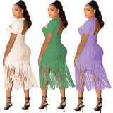 Women's Short Sleeve Tassel Fashion Sexy Dress