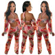 Sexy Sheer Print Sling Straight Pants Two-Piece Set
