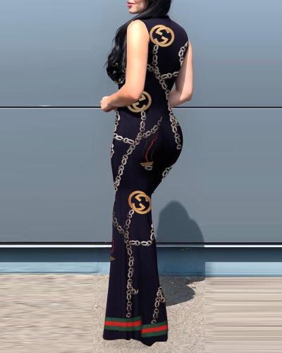 Sexy Fashion Sleeveless V-Neck Print Panel Dress