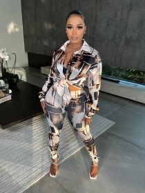 Women's clothing cute fashion spring and autumn temperament commuter lapel sweater style letter printing two-piece set