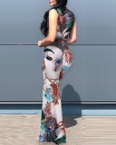 Sexy Fashion Sleeveless V-Neck Print Panel Dress