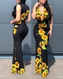 Sexy Fashion Sleeveless V-Neck Print Panel Dress
