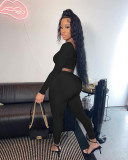 V-neck ribbed long-sleeved trousers two-piece suit