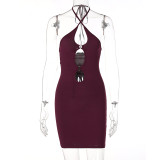 women's hollow strap halter neck reveal backpack hip dress