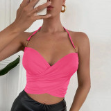 Sexy Cropped Navel Metal Chain Tie Halter Camisole