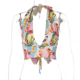 Women's Halter Character Print Tie String Vest T-Shirt Women
