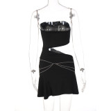 Sexy Slit Cutout Wrap Chest Chain Dress
