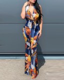 Sexy Fashion Sleeveless V-Neck Print Panel Dress