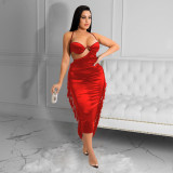 Sexy Fashion Slit Sling Fringe Dress Dress