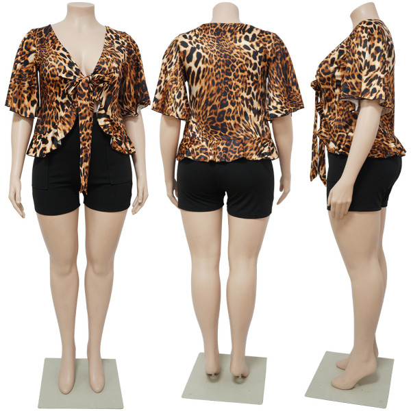 Tie-Up Short Sleeve T-Shirt Printed Shorts Home Tracksuit