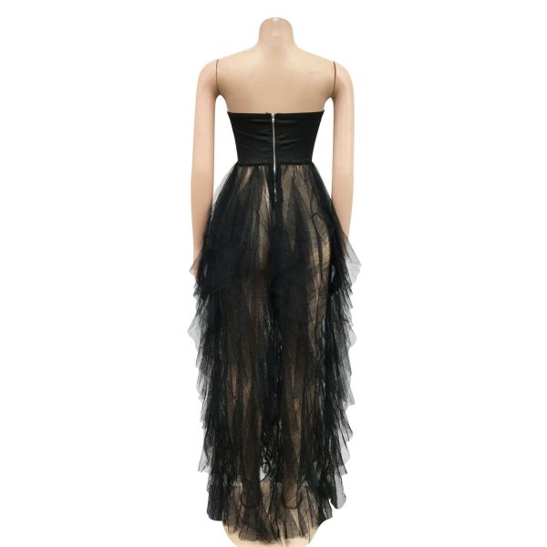 Fashion solid color hot drill tube top fluffy mesh dress women