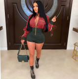 Women's Loose Long Sleeve Zipper Colorblock Bodysuit Fashionable Waist One Piece