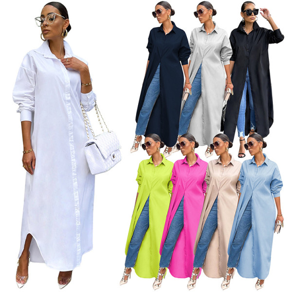 Fashionable casual solid color long coat