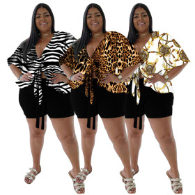 Tie-Up Short Sleeve T-Shirt Printed Shorts Home Tracksuit