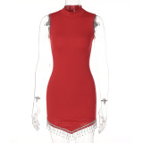 Sexy Sleeveless Hem Diamond Fringe Dress
