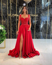 Temperament Long Banquet Evening Dress Sling Sequin Swing Skirt