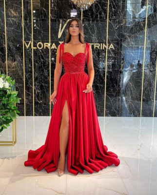 Temperament Long Banquet Evening Dress Sling Sequin Swing Skirt