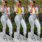 Summer new fashion casual color-blocking color-blocking shirt