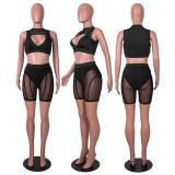 Women's summer mesh stitching wrap chest sleeveless fashion sexy two-piece suit