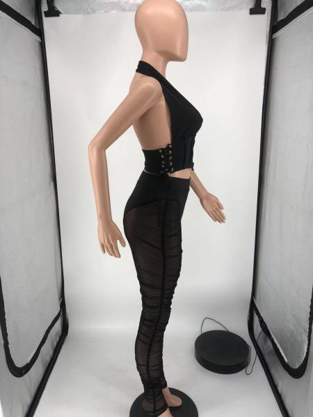 Fashion Open Back Mesh Trousers Set