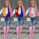 Women's Fashion Casual Women's Color Block Jacket Baseball Jacket