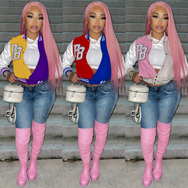 Women's Fashion Casual Women's Color Block Jacket Baseball Jacket
