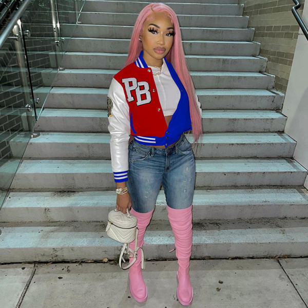 Women's Fashion Casual Women's Color Block Jacket Baseball Jacket
