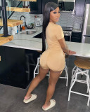 Women's Summer Solid T-Shirt Lace-Up Shorts Two-Piece Set