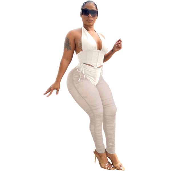 Fashion Open Back Mesh Trousers Set