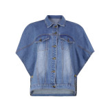Denim Side Pocket Irregular Loose Jacket Top