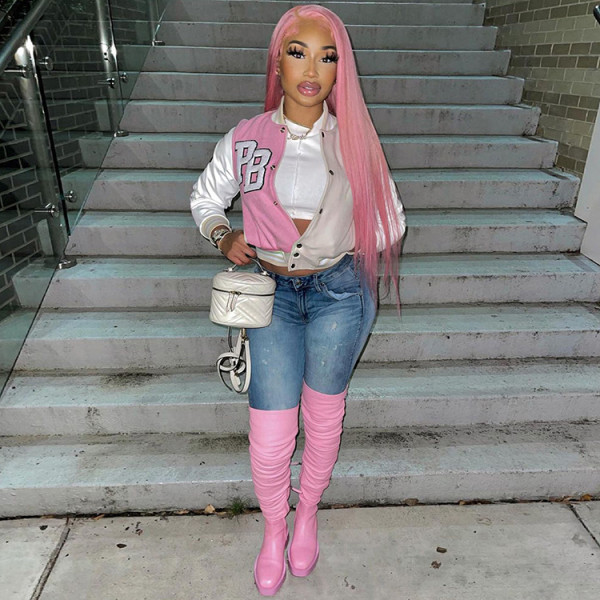 Women's Fashion Casual Women's Color Block Jacket Baseball Jacket