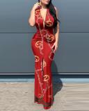 Sexy Fashion Sleeveless V-Neck Print Panel Dress