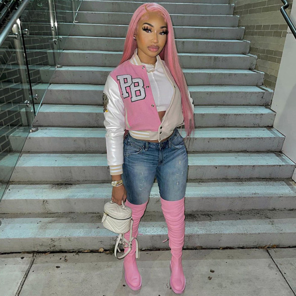 Women's Fashion Casual Women's Color Block Jacket Baseball Jacket