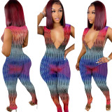 Sexy V-Neck Skinny Print Jumpsuit