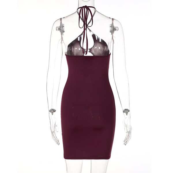 women's hollow strap halter neck reveal backpack hip dress